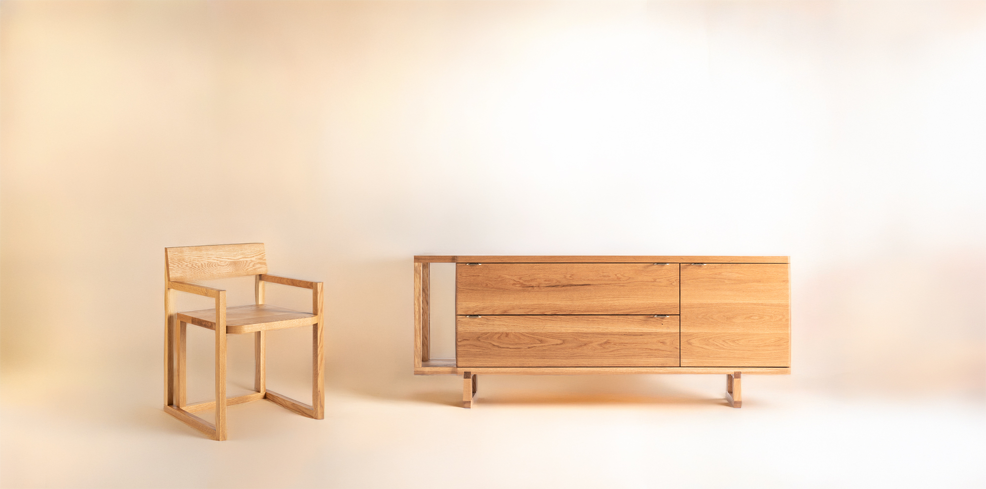 Oak Dining Chair and Credenza, Manner Studio 2019